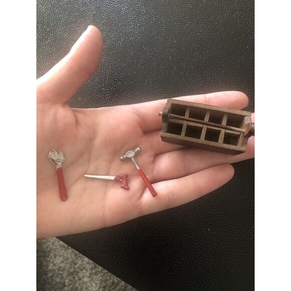 Miniature Tools with Tool Box set in1:12 doll scale Vintage Three Tools - Picture 1 of 5